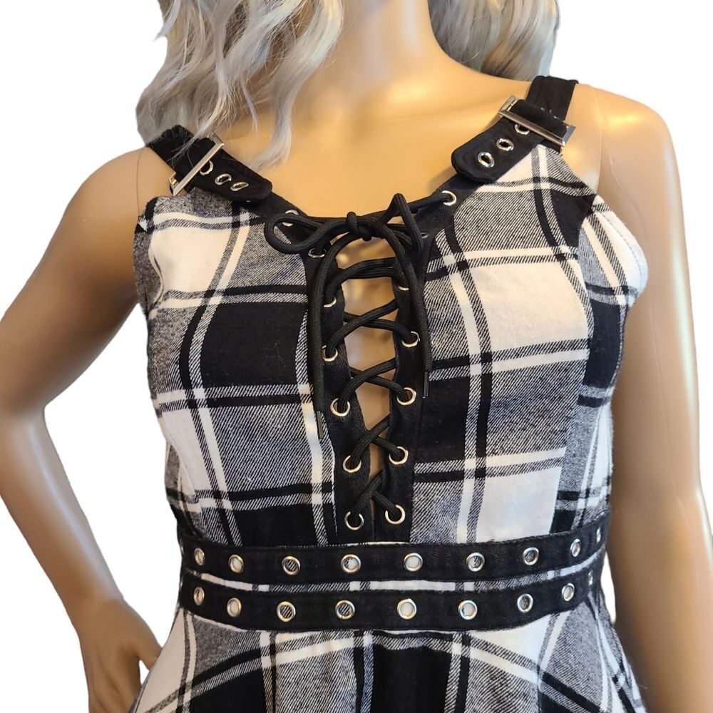 Dressfo Dress Lace-Up‎ Black And White Plaid sz 8 - Picture 8 of 13